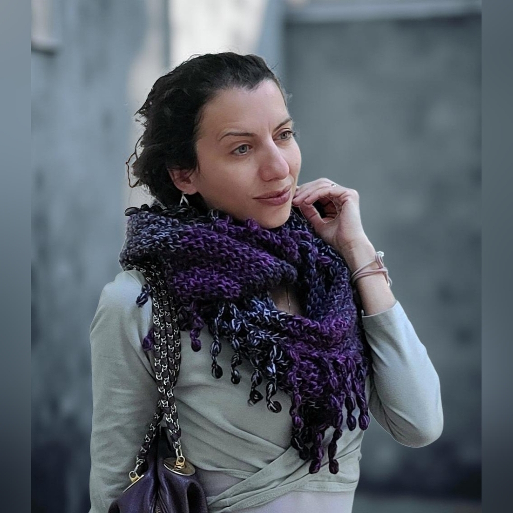 NWOT Andes Gifts Purple and Gray Knit Infinity Scarf Acrylic/Alpaca Made In Peru